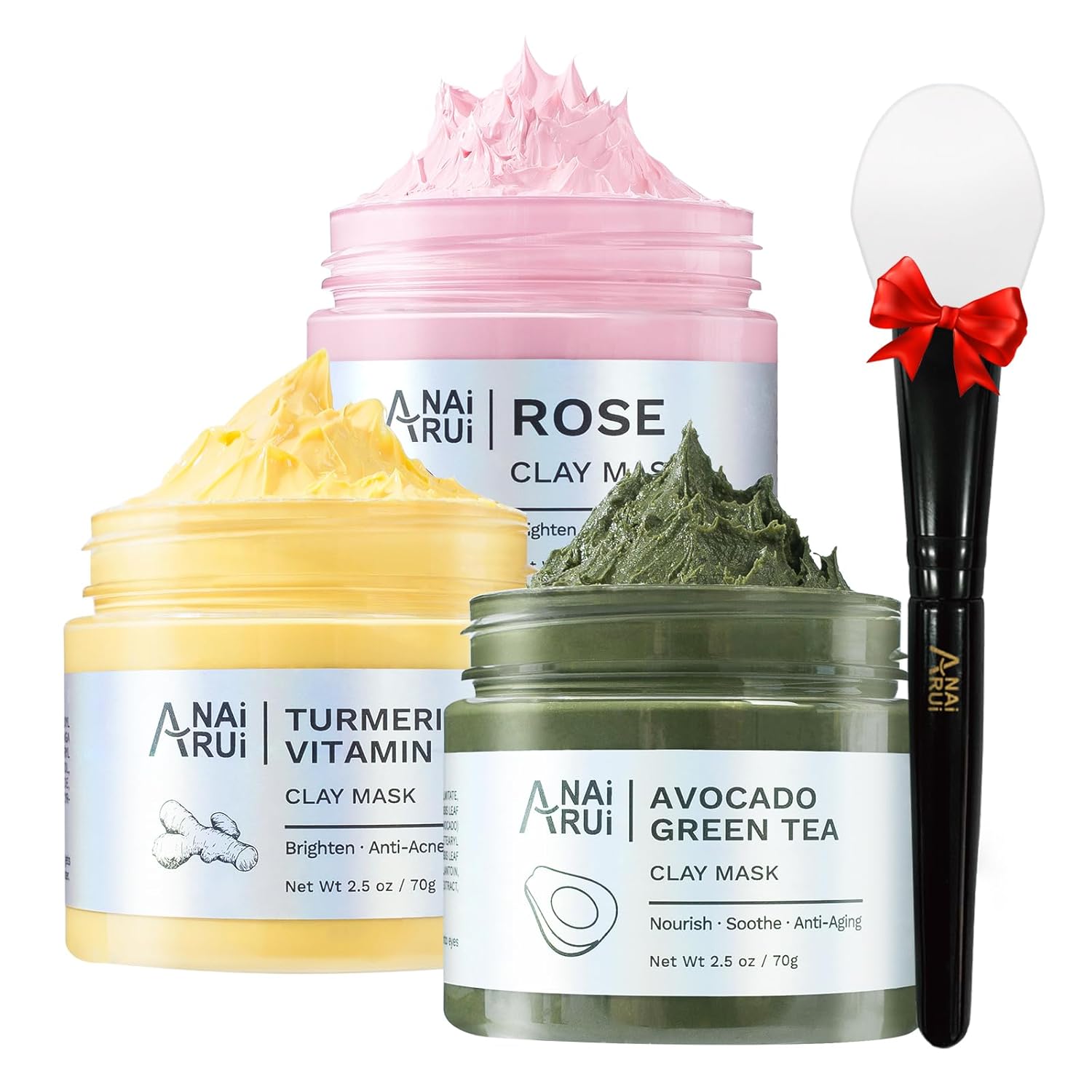 ANAI RUI 3Pcs Face Mask Set, Turmeric Clay Mask - Green Tea Face Mask - Dead Sea Minerals Mud Mask, Holiday Gift Set, Stocking Stuffers for Women &Teen Girls, Self Care Gifts for Women 2.5 oz each - Image 7