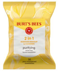 Burt’s Bees Purifying White Tea Facial Towelettes, 100% Plant Based Cloths; 99% Natural Origin; Removes Makeup and Cleanses; No Rinsing; All Skin Types (Pack May Vary)
