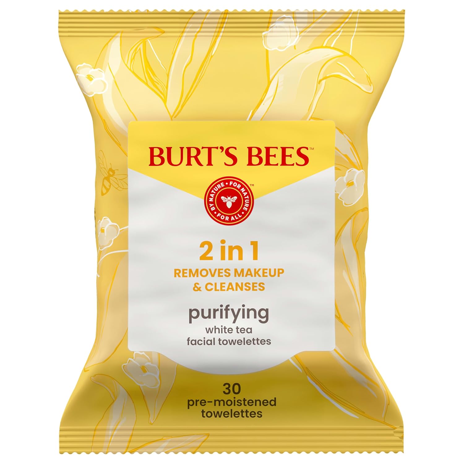 Burt’s Bees Purifying White Tea Facial Towelettes, 100% Plant Based Cloths; 99% Natural Origin; Removes Makeup and Cleanses; No Rinsing; All Skin Types (Pack May Vary)