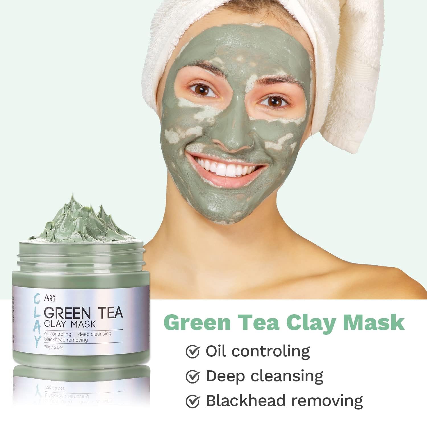 ANAI RUI 3Pcs Face Mask Set, Turmeric Clay Mask - Green Tea Face Mask - Dead Sea Minerals Mud Mask, Holiday Gift Set, Stocking Stuffers for Women &Teen Girls, Self Care Gifts for Women 2.5 oz each - Image 4