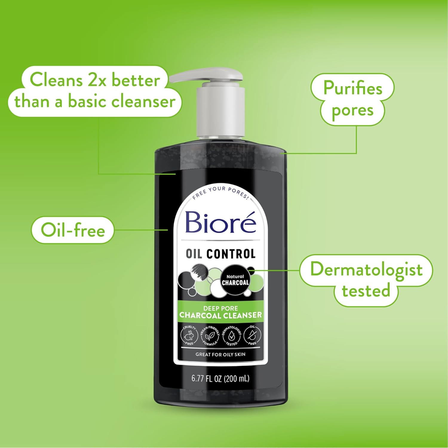 Biore Deep Pore Charcoal Face Wash, Daily Facial Cleanser for Dirt & Makeup Removal, for Oily Skin, 6.77 Oz - Image 3