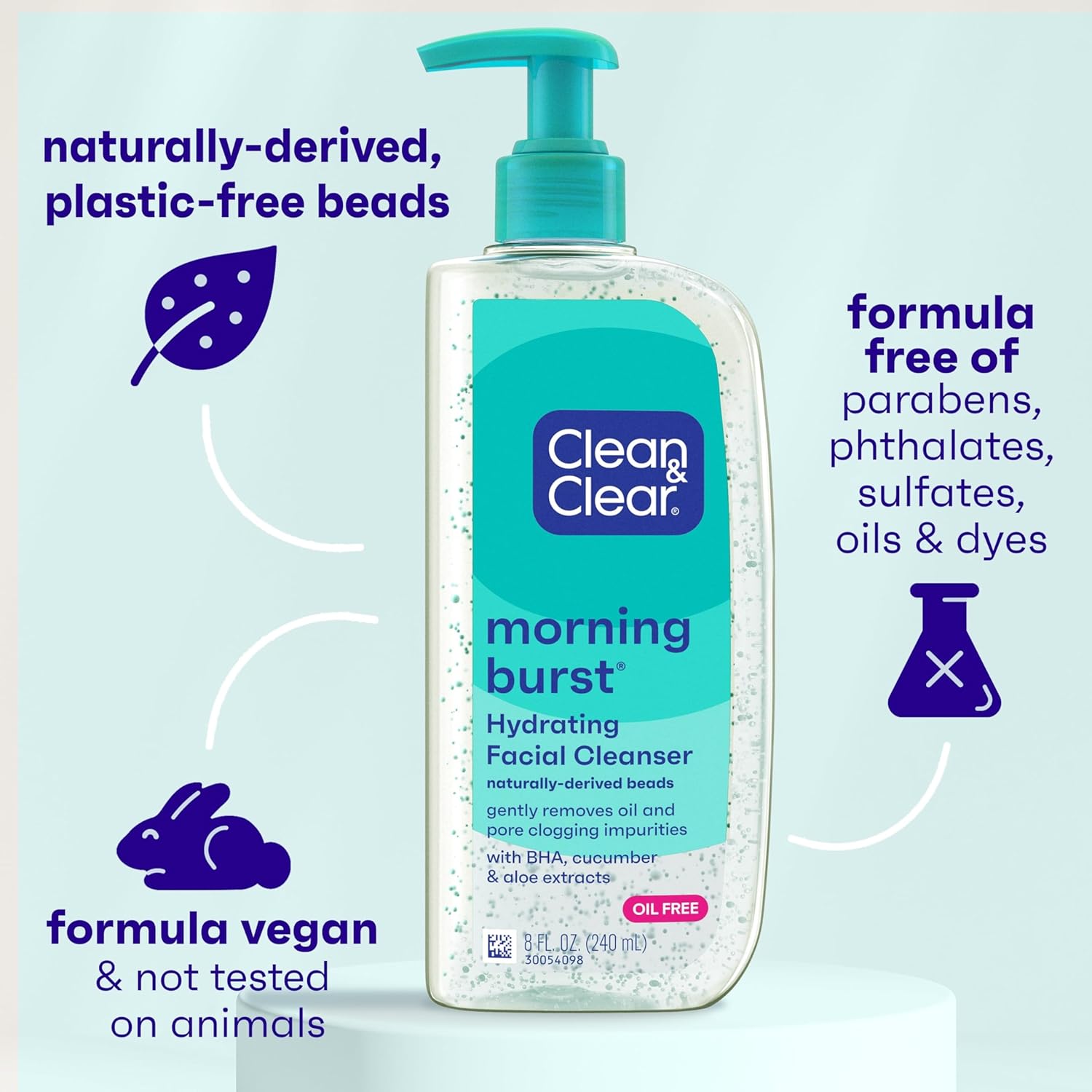 Clean & Clear Morning Burst Oil-Free Hydrating Facial Cleanser with BHA, Cucumber & Aloe Extracts, Face Wash Gently Removes Oil & Pore Clogging Impurities, 8 fl. oz - Image 3