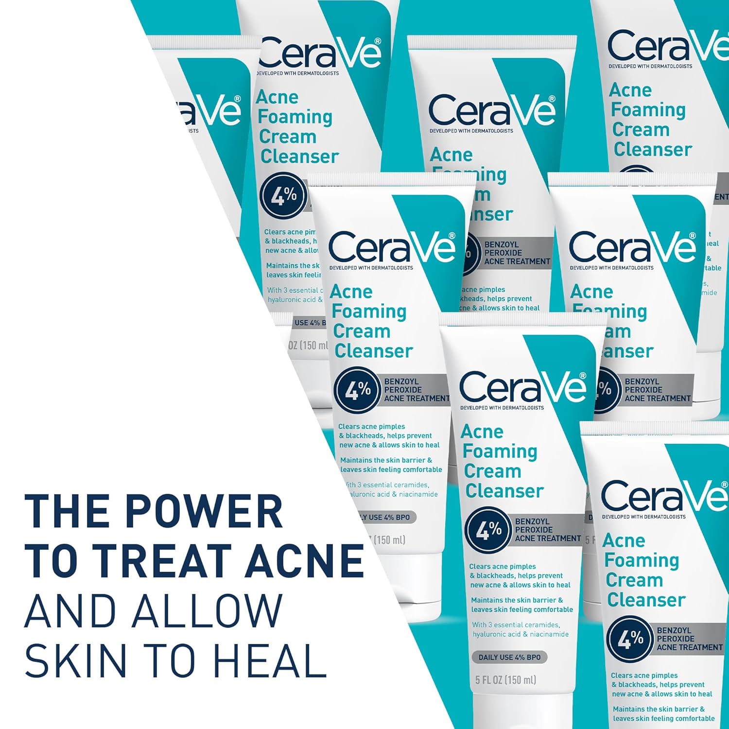 CeraVe Acne Foaming Cream Cleanser, 4% Benzoyl Peroxide Face Wash With Hyaluronic Acid, Niacinamide & Ceramides, Gentle Daily Acne Treatment For Face - Image 2