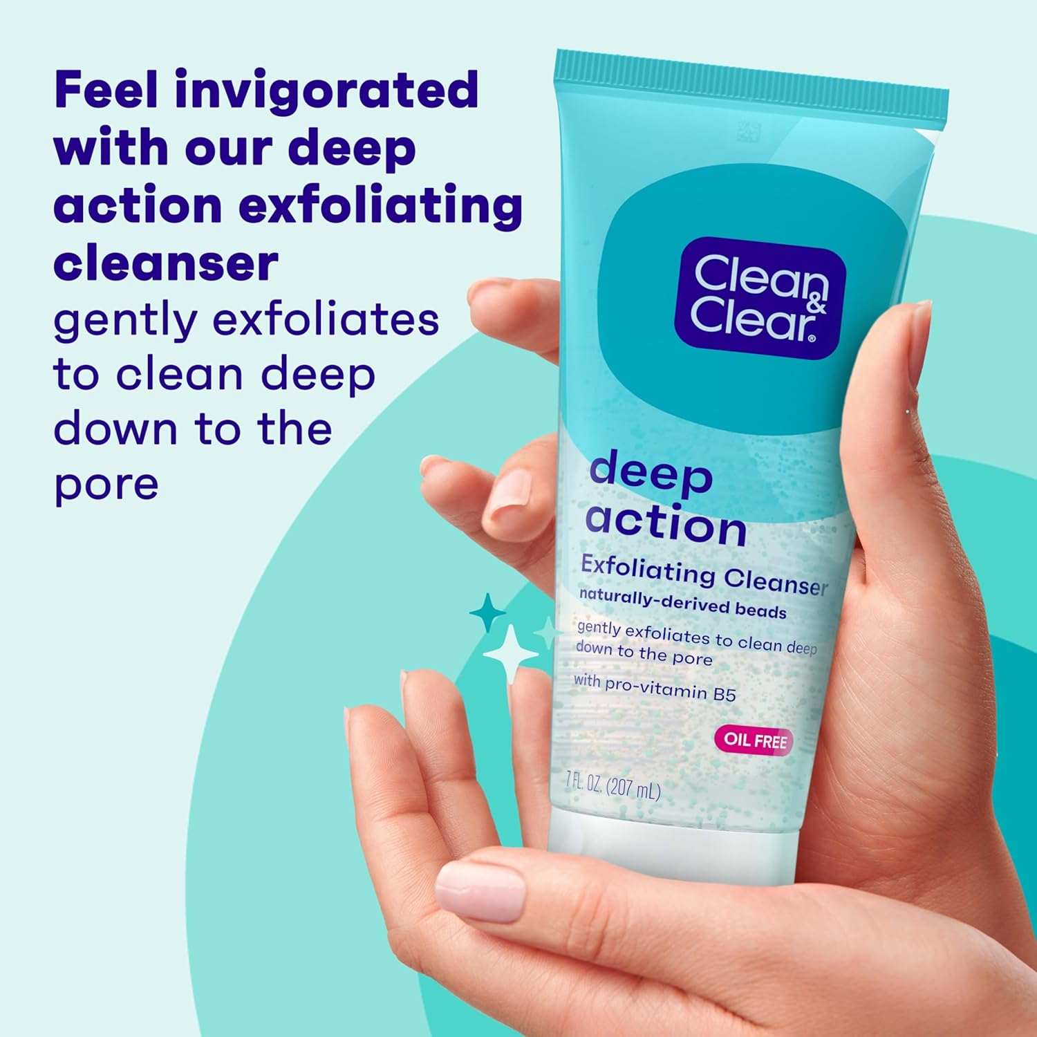 Clean & Clear Deep Action Exfoliating Facial Cleanser, Scrub & Face Wash, Pro-Vitamin B5, Lactic & Glycolic Acids, Oil-Free Gentle Daily Exfoliator for Soft, Smooth, Hydrated Skin, Vegan, 7 Fl Oz Tube - Image 2