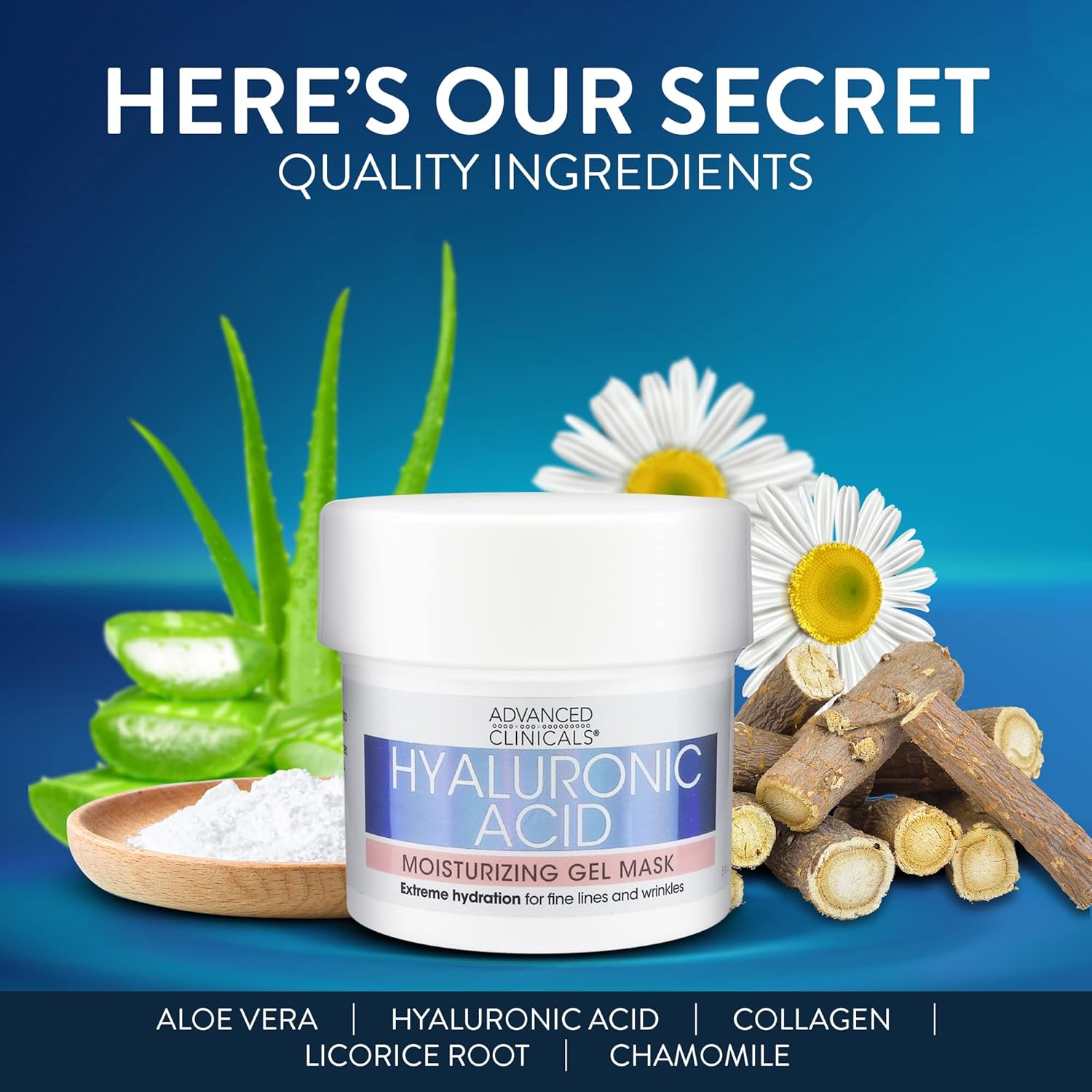 Advanced Clinicals Hyaluronic Acid Gel Facial Mask Skin Care Treatment, Brightening, Hydrating Anti Aging Face Mask & Moisturizer Helps Transform Dry Skin W/Collagen, Chamomile, & Aloe Vera, 5 Fl Oz - Image 4