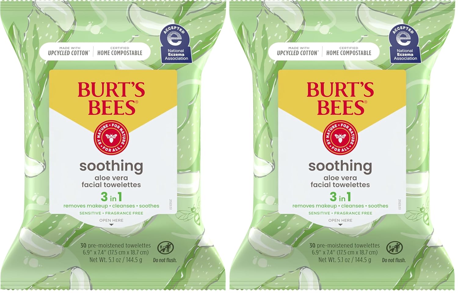 Burt’s Bees Soothing, Fragrance Free Facial Towelettes for Sensitive Skin, Aloe Vera, 100% Plant Based Cloths; 99% Natural Origin; Removes Makeup, Dirt and Oil; No Rinsing (Pack May Vary) - Image 7