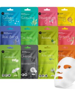 Celavi Essence Facial Sheet Face Mask Variety Set Classic Authentic Korean Moisturizing Skincare (12-Packs)