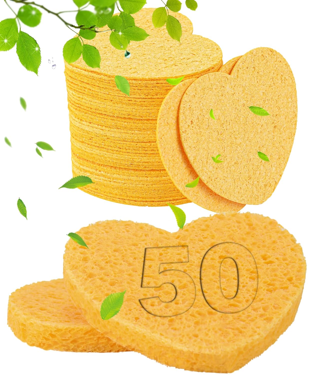 50-Count Compressed Facial Sponges for Estheticians- 100% Natural Cellulose Face Sponge Spa Sponges for Face Cleansing, Massage, Pore Exfoliating, Mask, Makeup Removal (Love-White) - Image 9