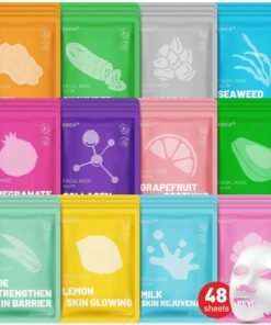 48 Pack Collagen Hydrating Face Masks Skincare for Women, Moisturizing & Soothing Face Mask for All Skin Types, Facial Masks Set Spa Gifts for Women, Bulk Sheet Face Mask for Skin Care