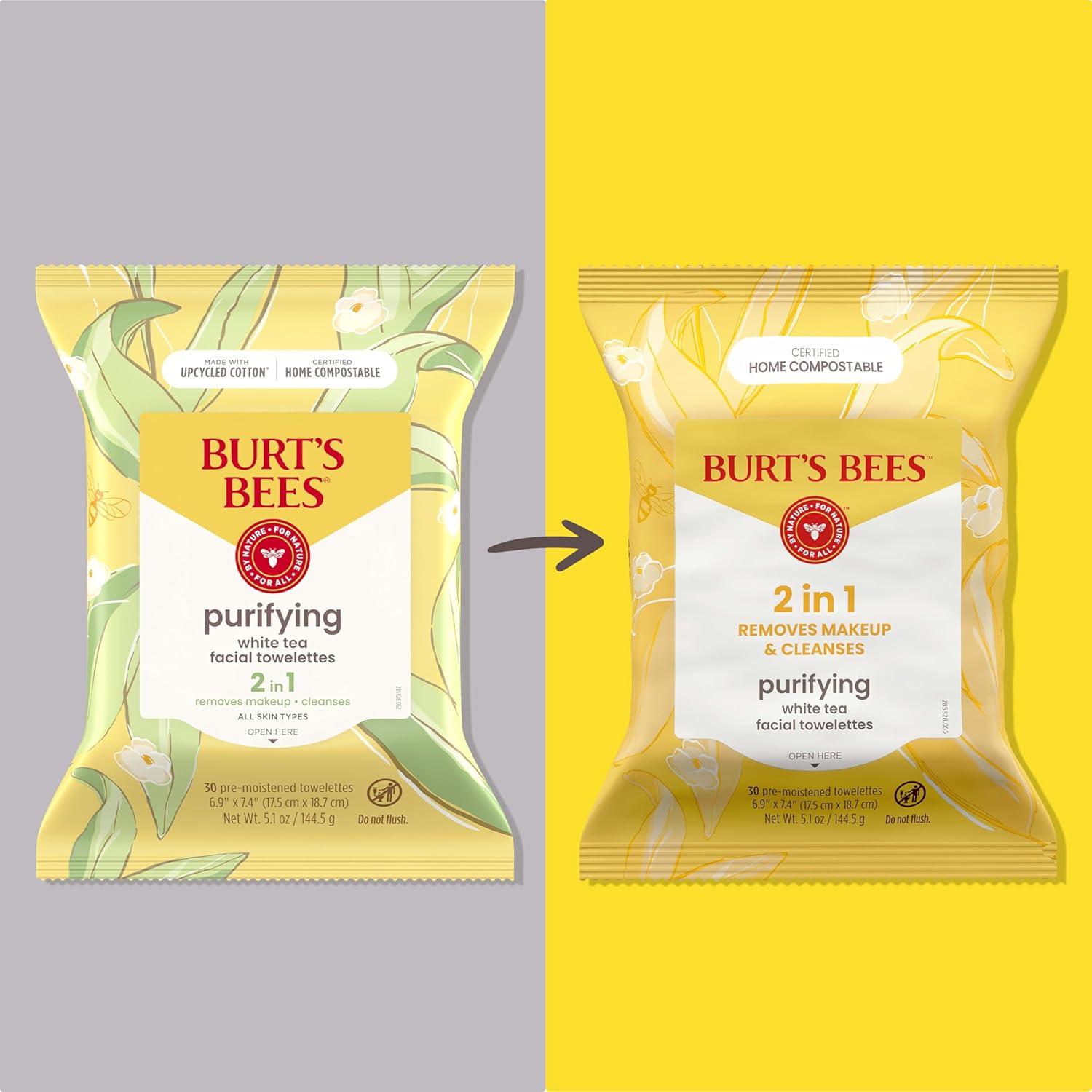 Burt’s Bees Purifying White Tea Facial Towelettes, 100% Plant Based Cloths; 99% Natural Origin; Removes Makeup and Cleanses; No Rinsing; All Skin Types (Pack May Vary) - Image 2
