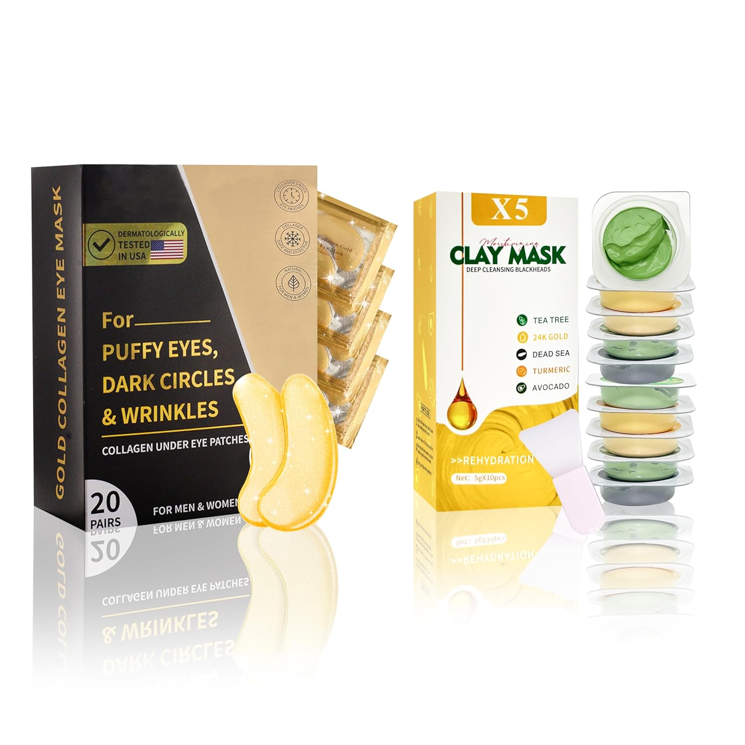 Clay Mask Set 20 Pods, Face Mask Skin Care, Green Tea, Turmeric, Dead Sea Mud, Rose, 24K Gold, Eggplant, Avocado, Mud Mask Deep Cleansing Skin, Blackhead Removal, Men & Women Facial Mask - Image 8