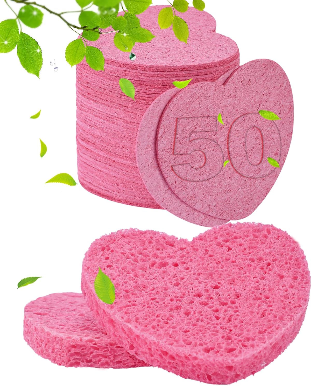 50-Count Compressed Facial Sponges for Estheticians- 100% Natural Cellulose Face Sponge Spa Sponges for Face Cleansing, Massage, Pore Exfoliating, Mask, Makeup Removal (Love-White) - Image 8