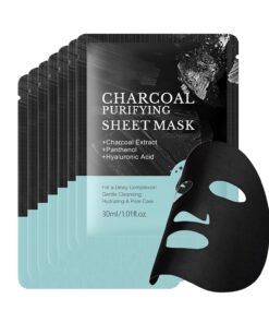 Charcoal Purifying Sheet Mask, Deep Purifying Black O2 Bubble Mask, Pore Purifying, Boosting Moisture, Rejuvenating Clarity Charcoal Collagen Essence Facial Mask with Salicylic Acid (7 Pack)