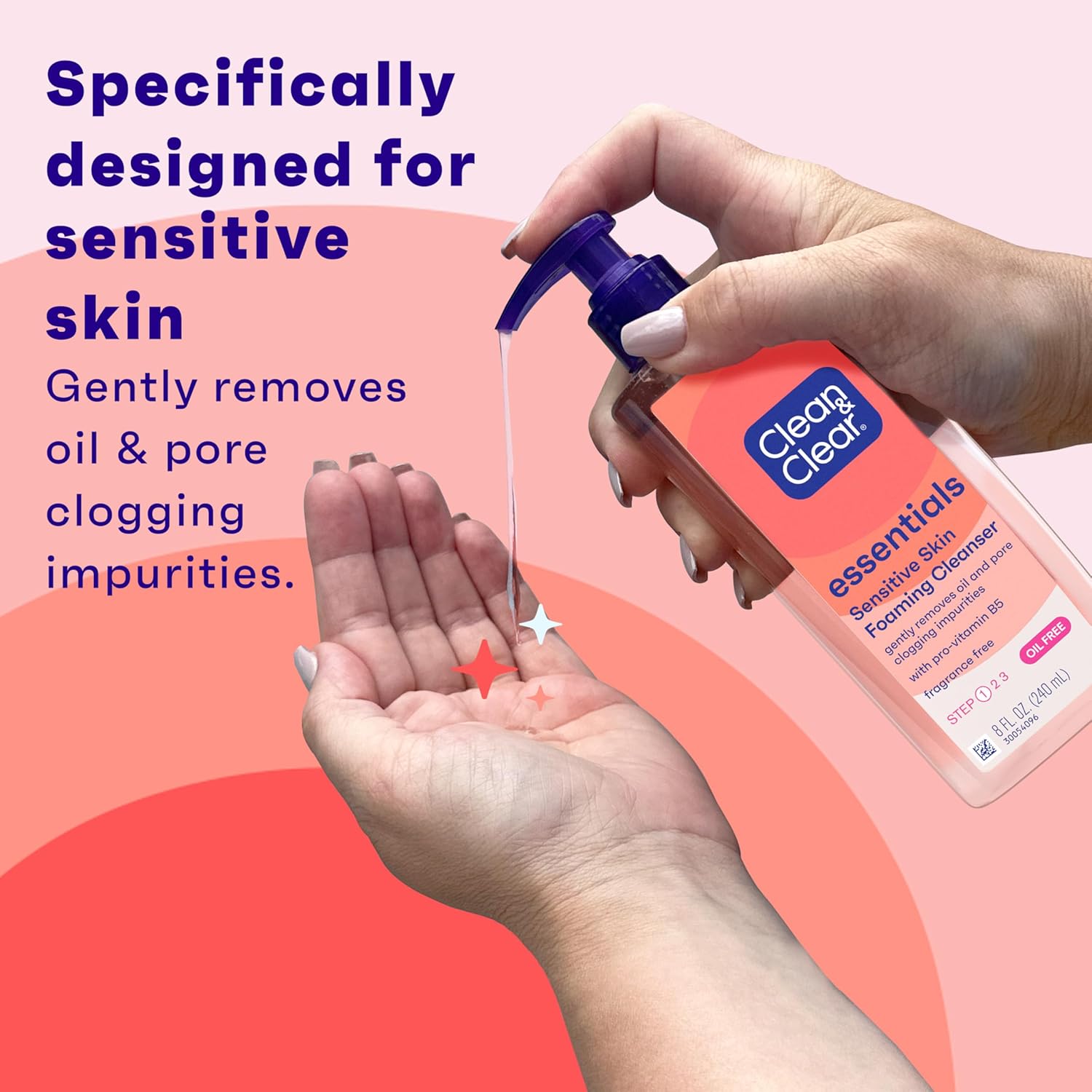 Clean & Clear Essentials Oil-Free Foaming Facial Cleanser, Daily Face Wash with Pro-Vitamin B5 Gently Removes Oil & Pore Clogging Impurities Without Drying Skin, Fragrance-Free, 8 fl. oz - Image 2