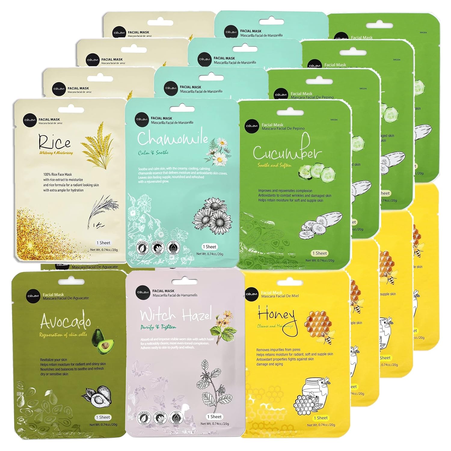 celavi Essence Facial Face Mask Paper Sheet Korea Skin Care Moisturizing 12 Pack (Mix - 2 of Each) - Image 11